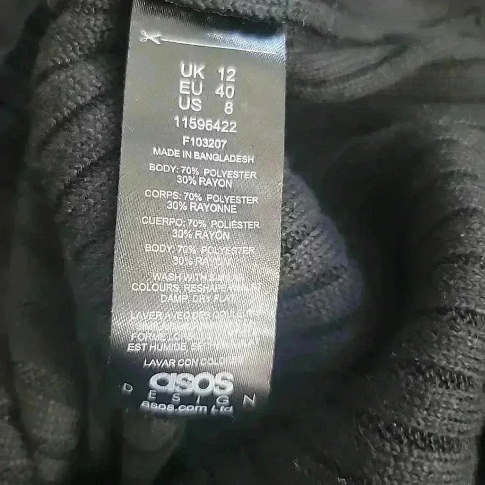 Asos Design Black Sweatheart Shirt Sz 8 Ribbed Knit - Picture 6 of 6